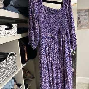 J. Crew Long Sleeve Floral Dress in Blue and Pink